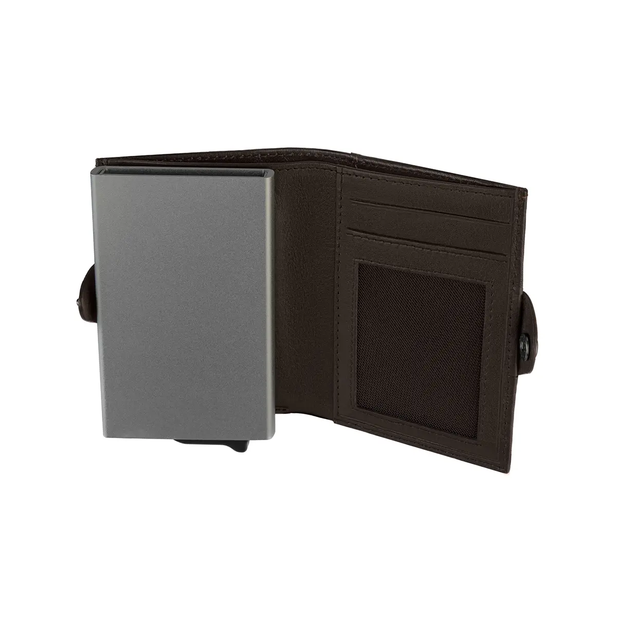Leather and Aluminium Wallet with Coin-pocket and Anti-RFID